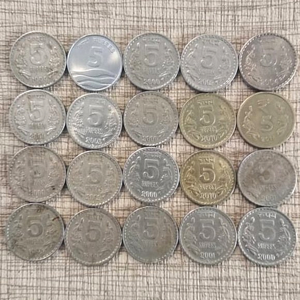 Indian 5 Rupee Coins lot around year 2000s - 20 coins